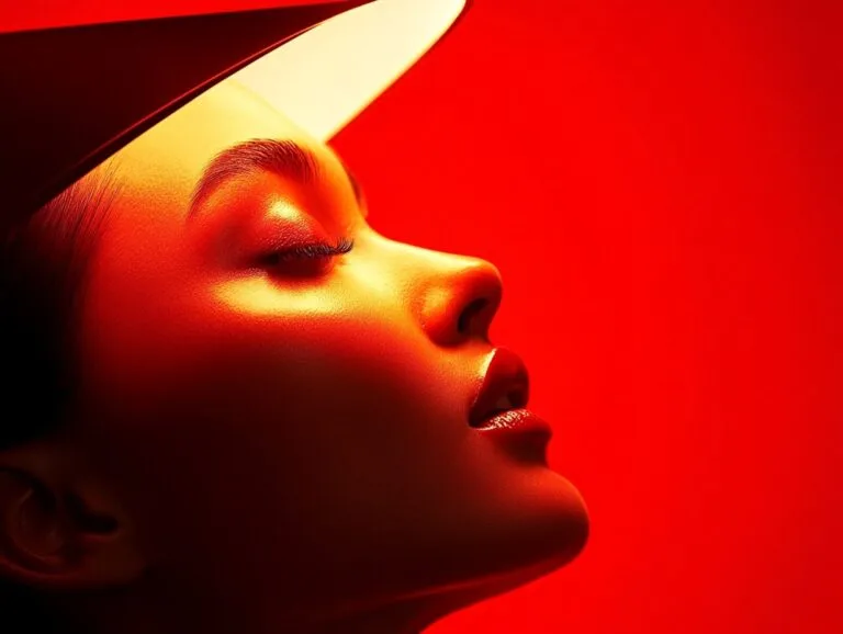 a woman with her eyes closed in red light therapy