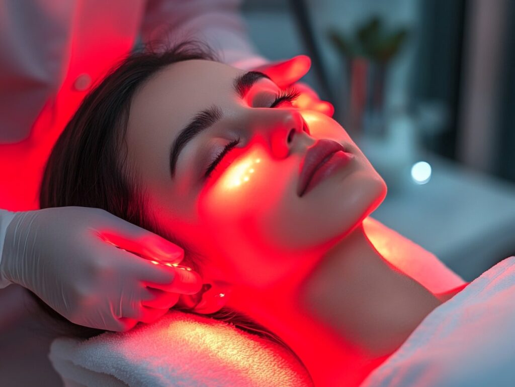 a woman receiving a red light therapy